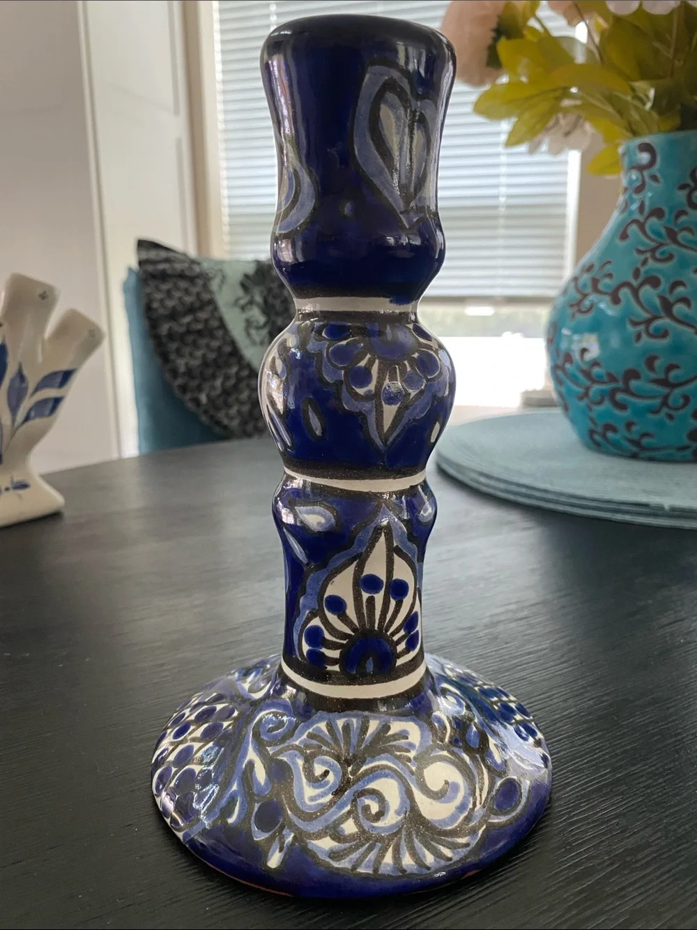 1980’s T. Castillo / Mex. hand-painted Mexican Talavera ceramic candlestick